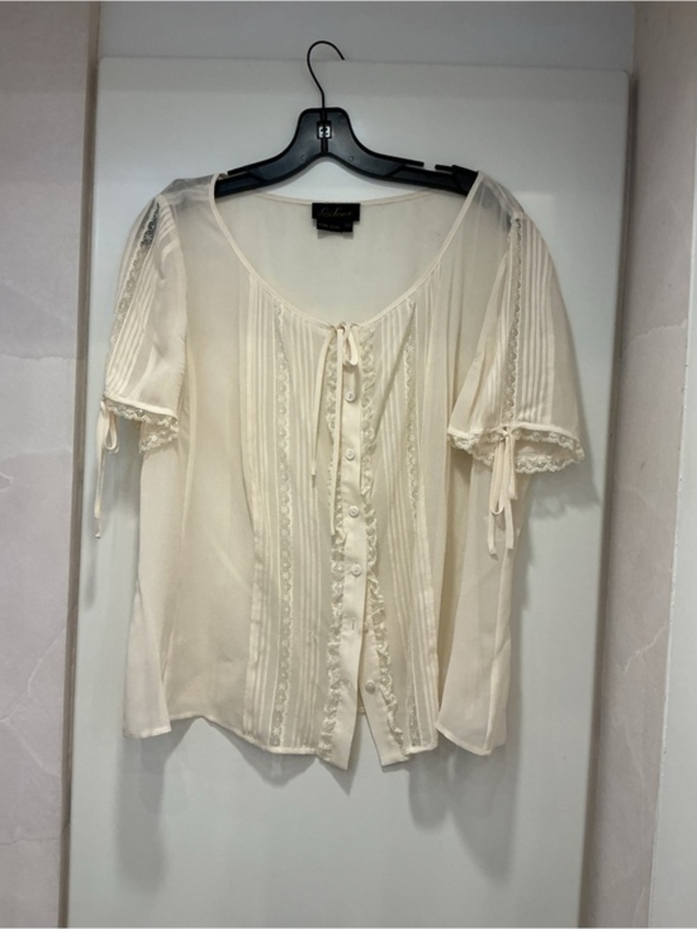 Luisa Spagnoli Cream Lace-Trim Button Front Blouse